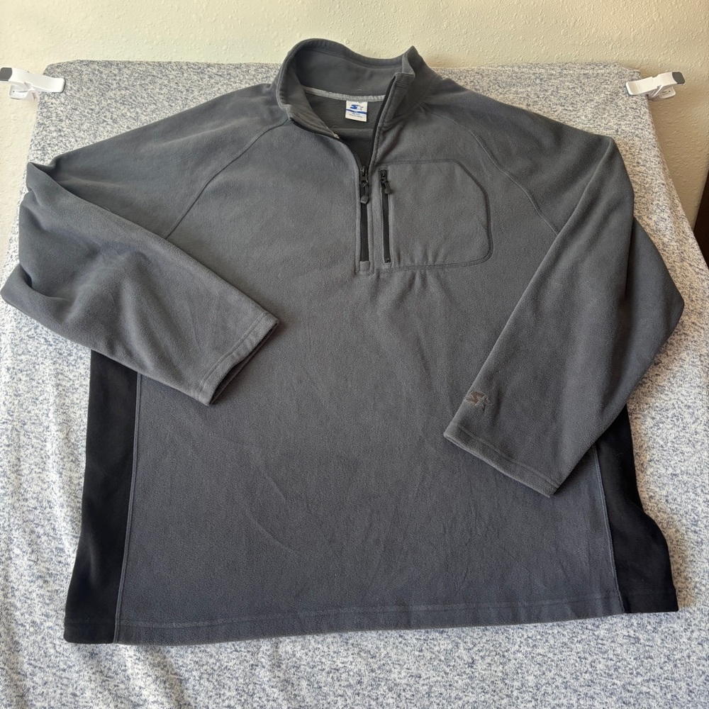 STARTER Men's Charcoal‎ Gray Zip-Up Fleece Pullover with Black Panels